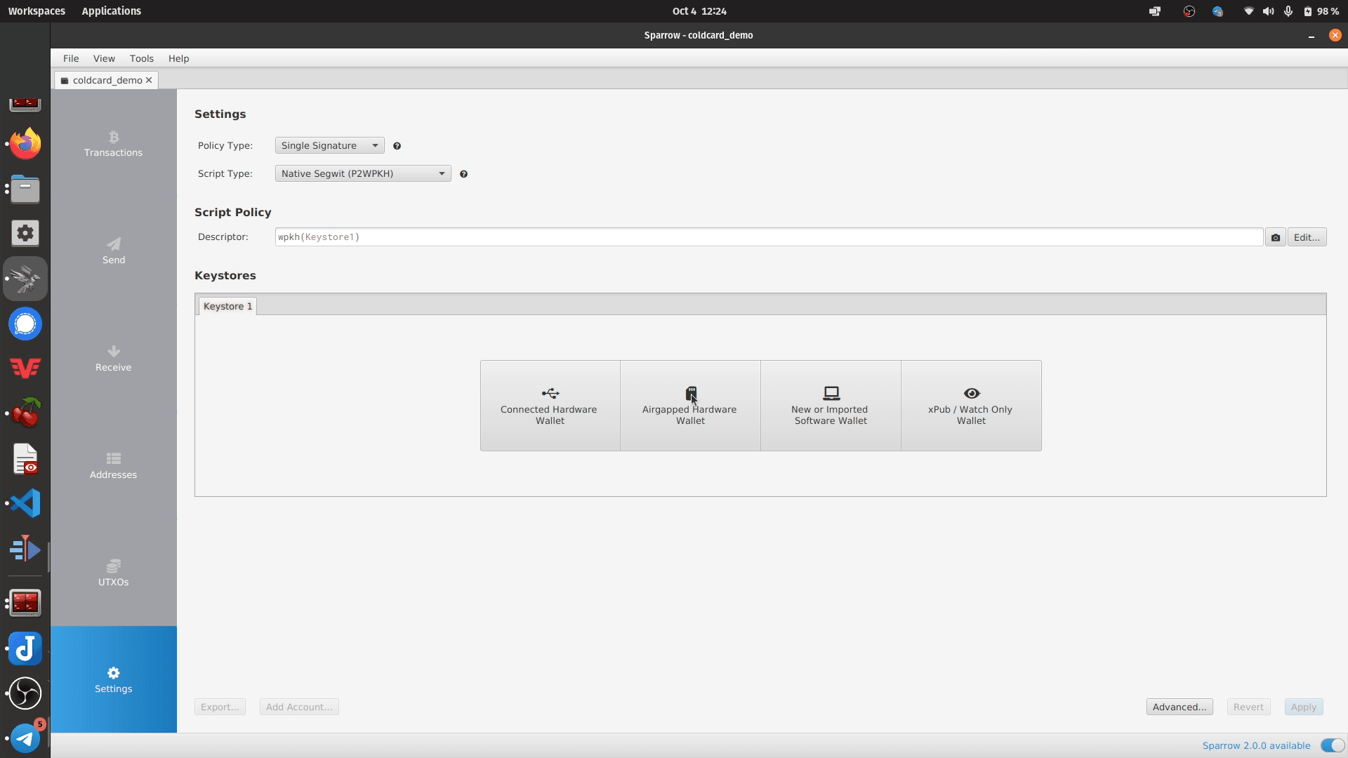 Importing an air-gapped hardware wallet