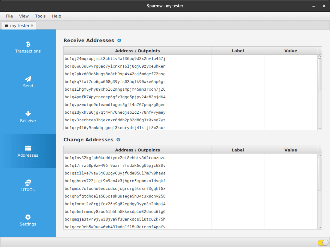 Sparrow Addresses tab