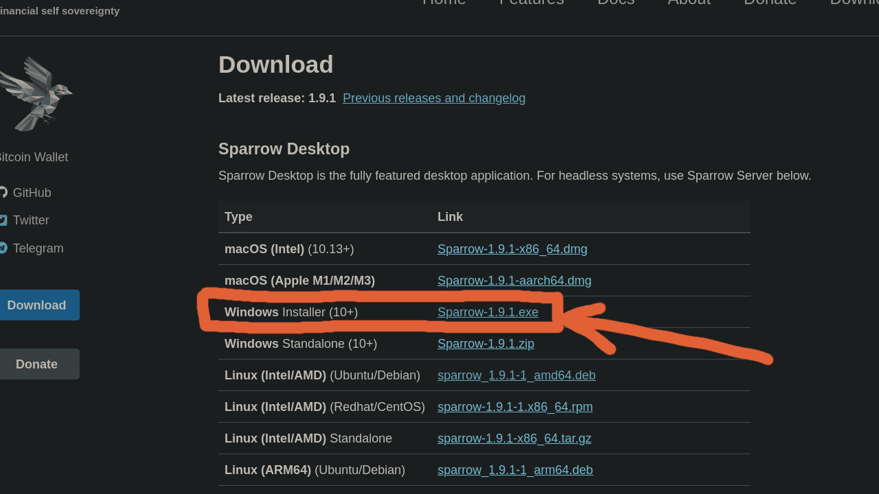 Download Sparrow Wallet for Windows