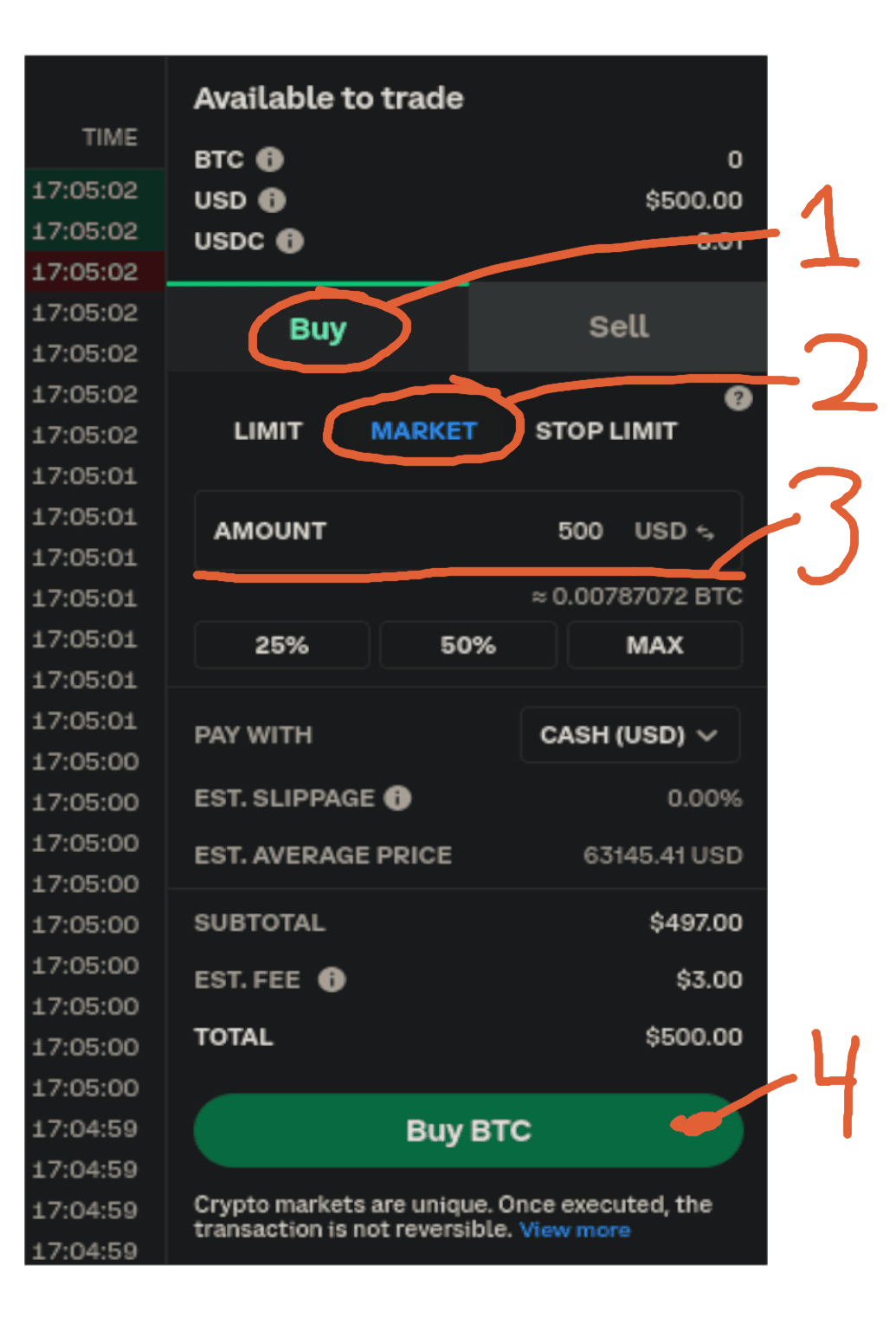 Preparing a buy order