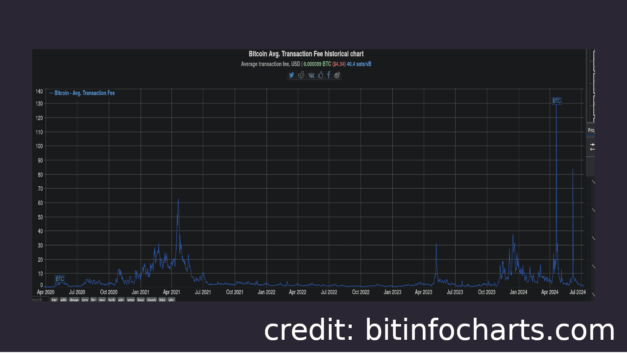 A chart illustrating bitcoin transaction fees over time