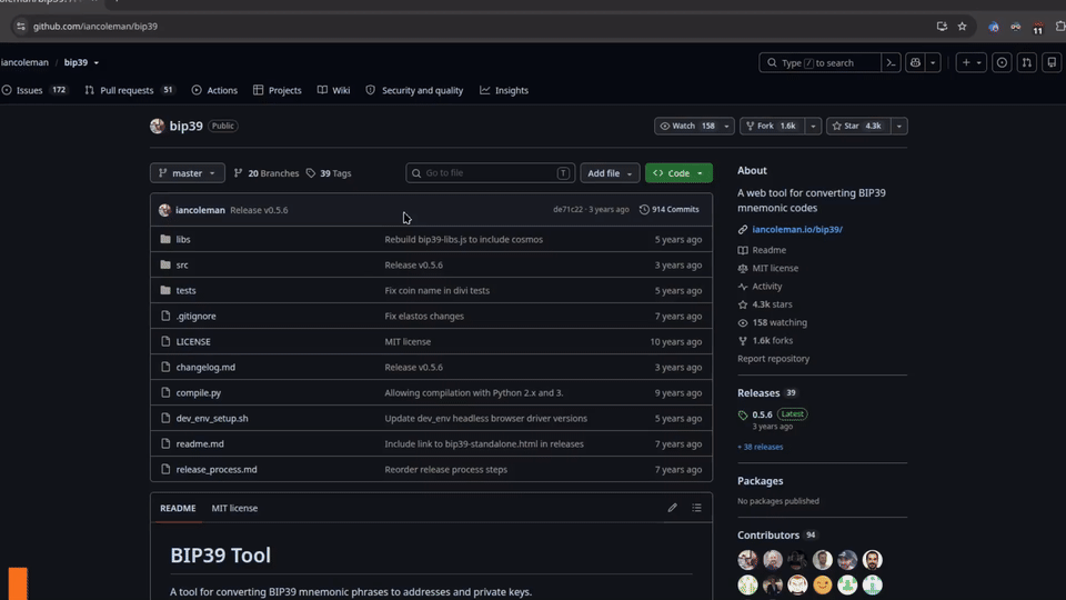 A gif showing how to download Ian Coleman's BIP39 Tool