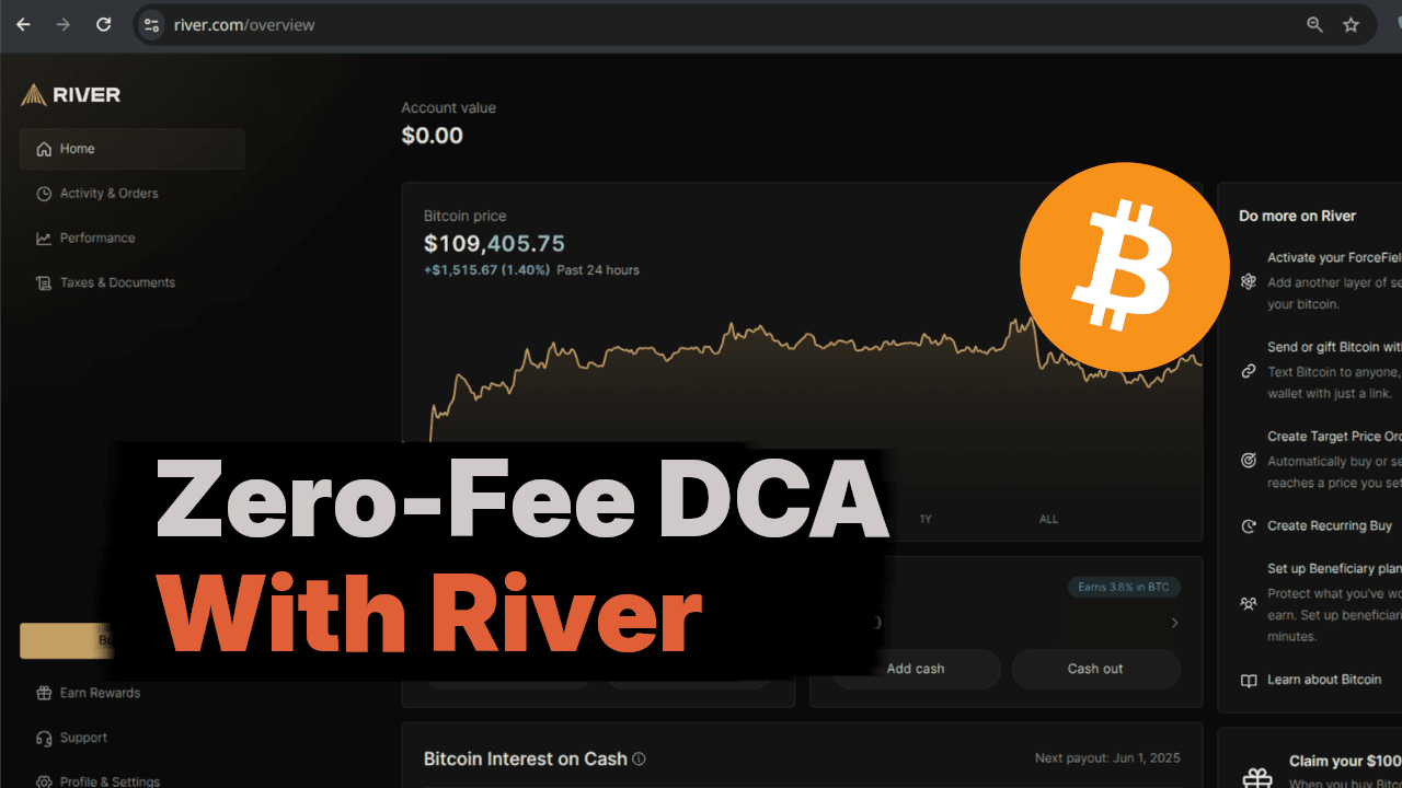 Thumbnail for Buy Bitcoin on River: Zero-Fee DCA Guide 2025